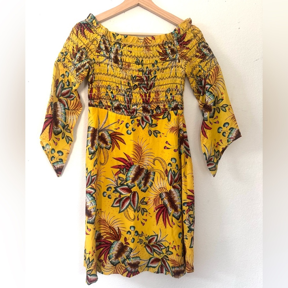 FARM RIO Anthropologie Bria Floral Off-Shoulder Yellow Dress Size XS - Picture 2 of 8